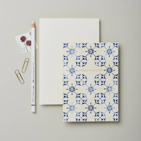 Congratulations! - Blue Tile Card - Little Flower Soap Co