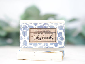 Rustic vintage baby blue tile elegant pattern Custom Soap Favors for Shower - Little Flower Soap Co