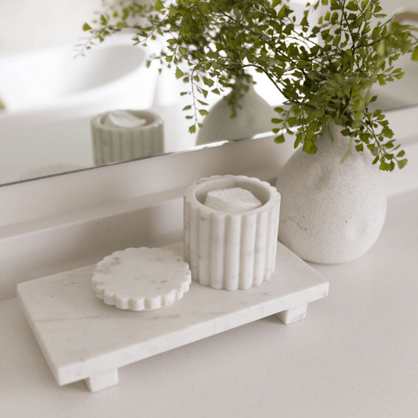 Fluted Jar Canister White Marble - Little Flower Soap Co