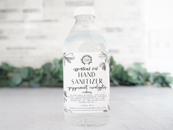Hand Sanitizer Spray Peppermint Eucalyptus 64 oz refill essential oil only natural 80% alcohol with glycerine by the  Little Flower Soap Co