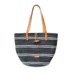 Handwoven Sisal Tote – Navy & Cream Stripe - Little Flower Soap Co