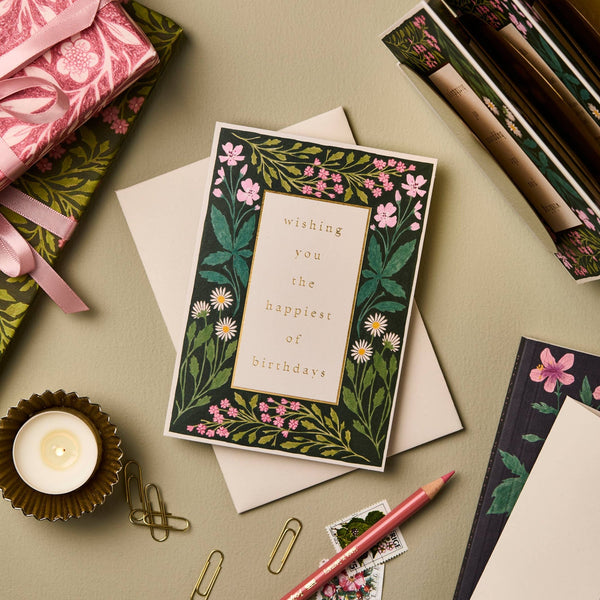 Meadow Border 'Happiest of Birthdays' Card - Little Flower Soap Co