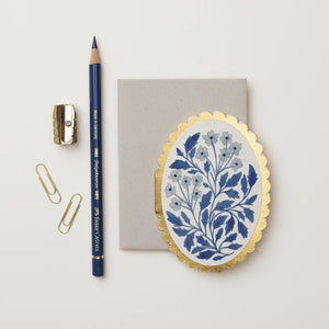 Mini Card - Blue Botanical Flora Scalloped - Little Flower Soap Co
