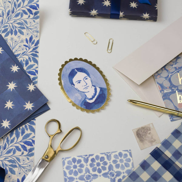 Portrait Mini Card - Blue & Gold Scalloped - Little Flower Soap Co
