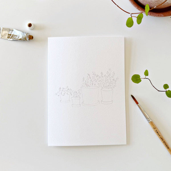 Potted Plants Paintable Watercolor Note Card Set - Little Flower Soap Co