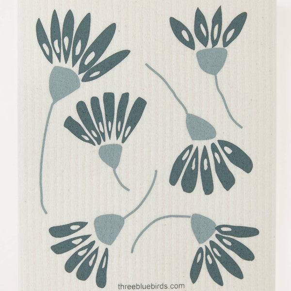 Swedish Dish Cloth - Sage green retro folk flowers - Little Flower Soap Co