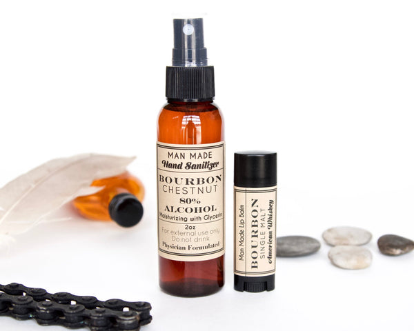 Bourbon Gift Set - 2oz Hand Sanitizer and Bourbon Lip Balm - Little Flower Soap Co