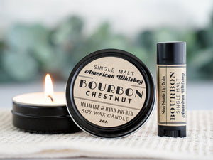 Unique & Funny Gifts for Men - Bourbon Candle and Lip Balm - Little Flower Soap Co